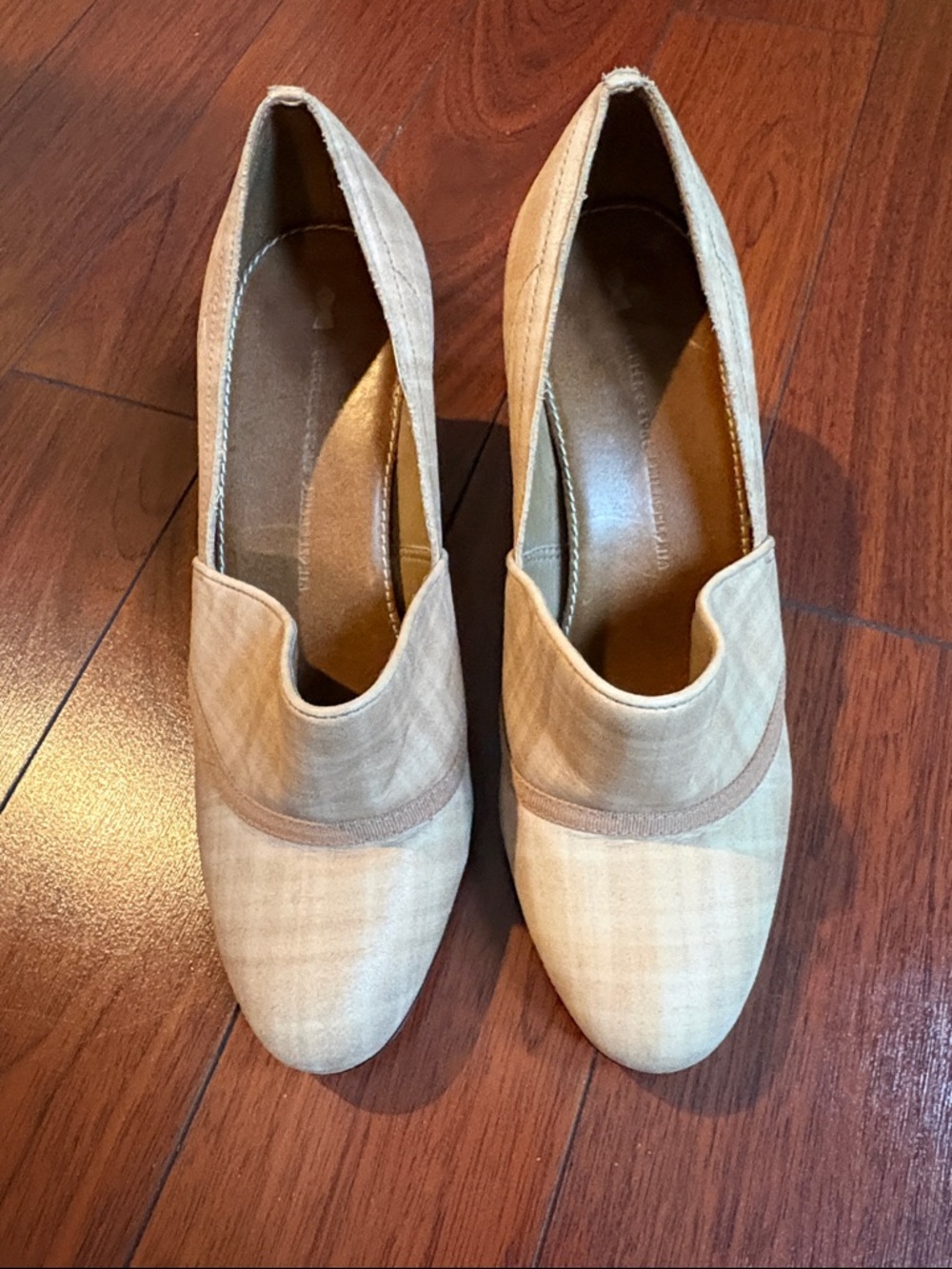 Beige Women's Low Heel Slip-On Pumps